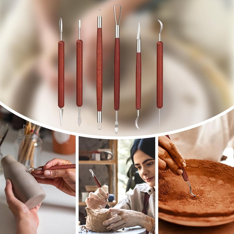 Amrules Clay Tools Kit, 6 PCS Red Wooden Clay Sculpting Tools, Double Head Practical Polymer Tool Set Suitable for Adults, Pottery Craft, Carving, Modeling and Shaping - Image 5